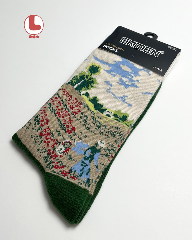 جوراب Unisex اکمن EKMEN طرح نقاشی زمینه خشخاش اثر کلود مونه Claude Monet The Poppy Field