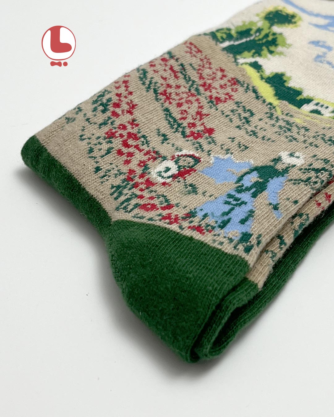جوراب  Unisex اکمن EKMEN طرح نقاشی زمینه خشخاش اثر کلود مونه Claude Monet The Poppy Field