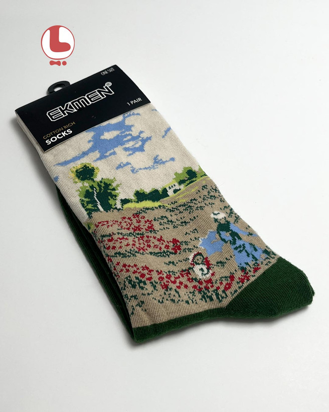 جوراب Unisex اکمن EKMEN طرح نقاشی زمینه خشخاش اثر کلود مونه Claude Monet The Poppy Field