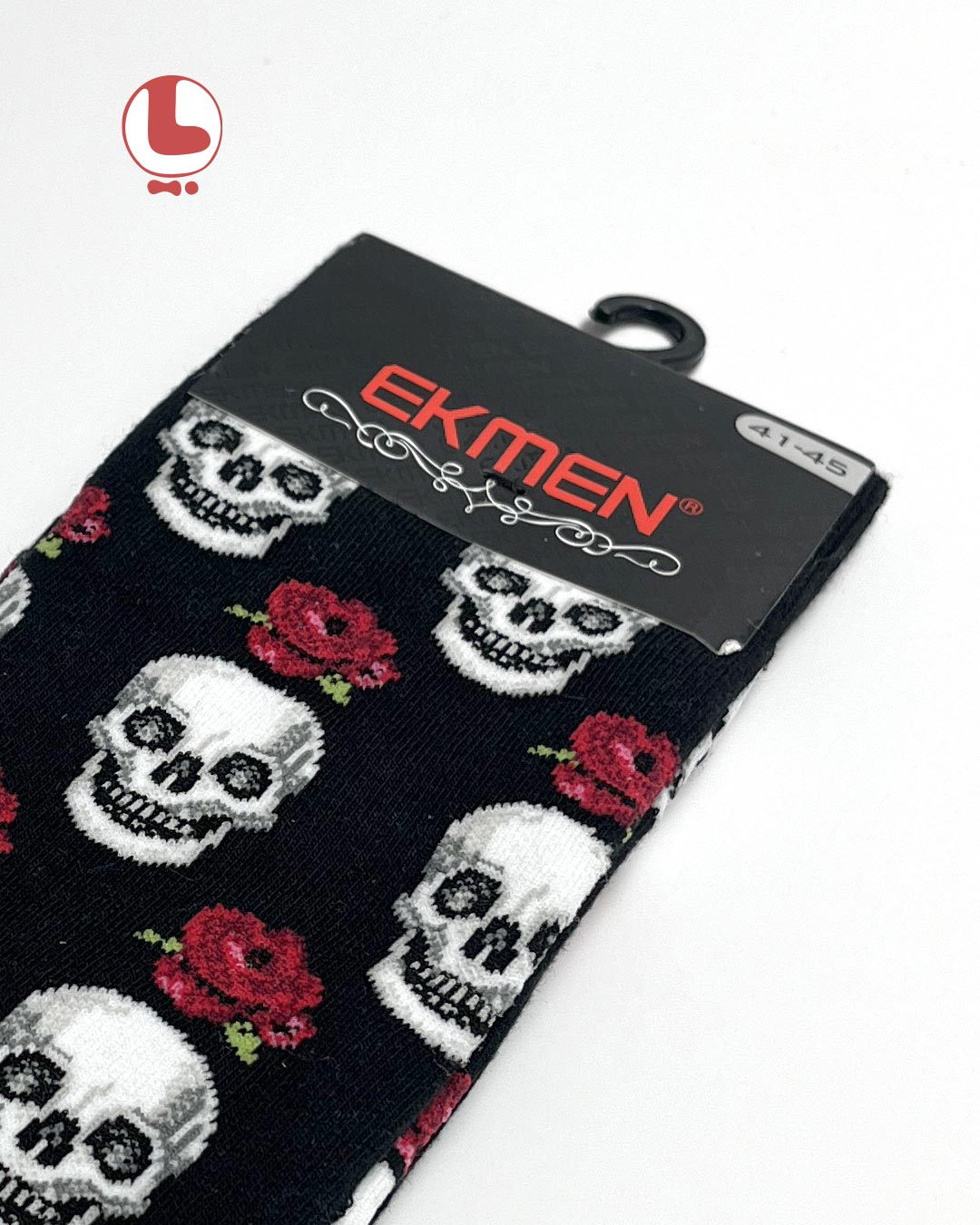 جوراب مردانه اکمن EKMEN طرح جمجمه و گل رز قرمز Skull and red rose