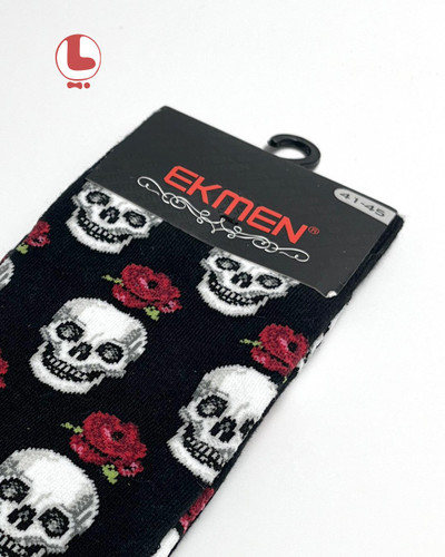 جوراب مردانه اکمن EKMEN طرح جمجمه و گل رز قرمز Skull and red rose