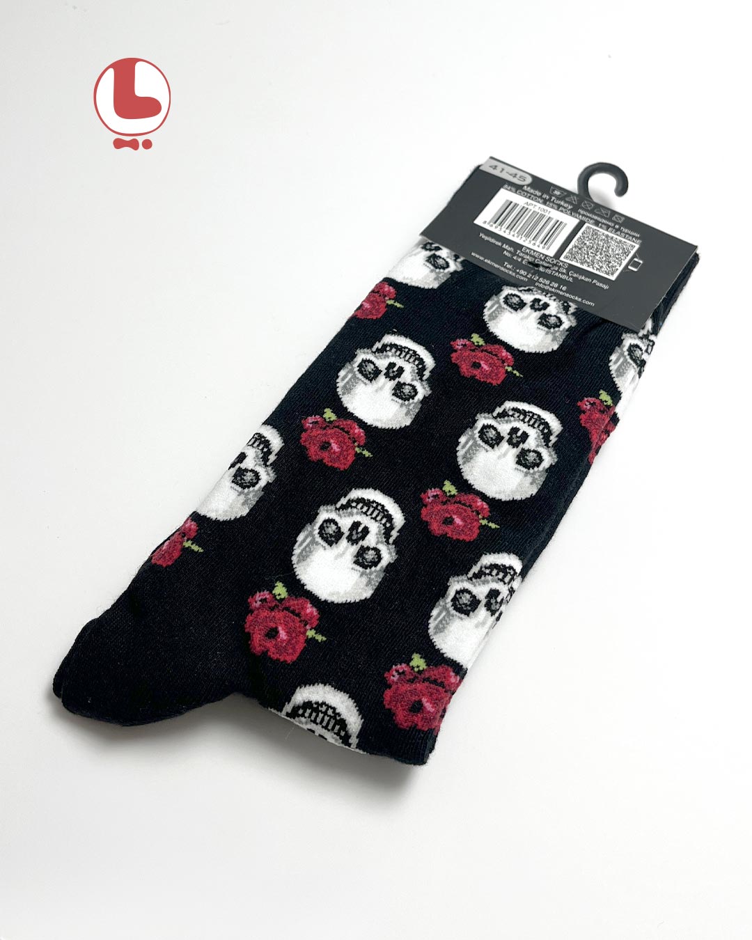 جوراب مردانه اکمن EKMEN طرح جمجمه و گل رز قرمز Skull and red rose