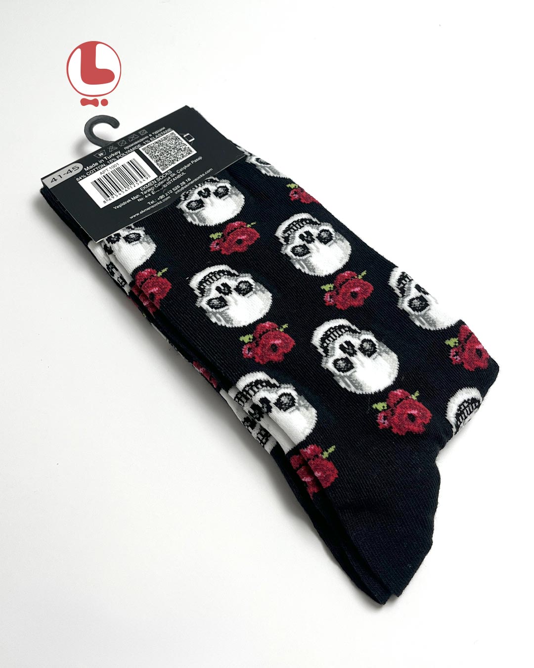 جوراب مردانه اکمن EKMEN طرح جمجمه و گل رز قرمز Skull and red rose