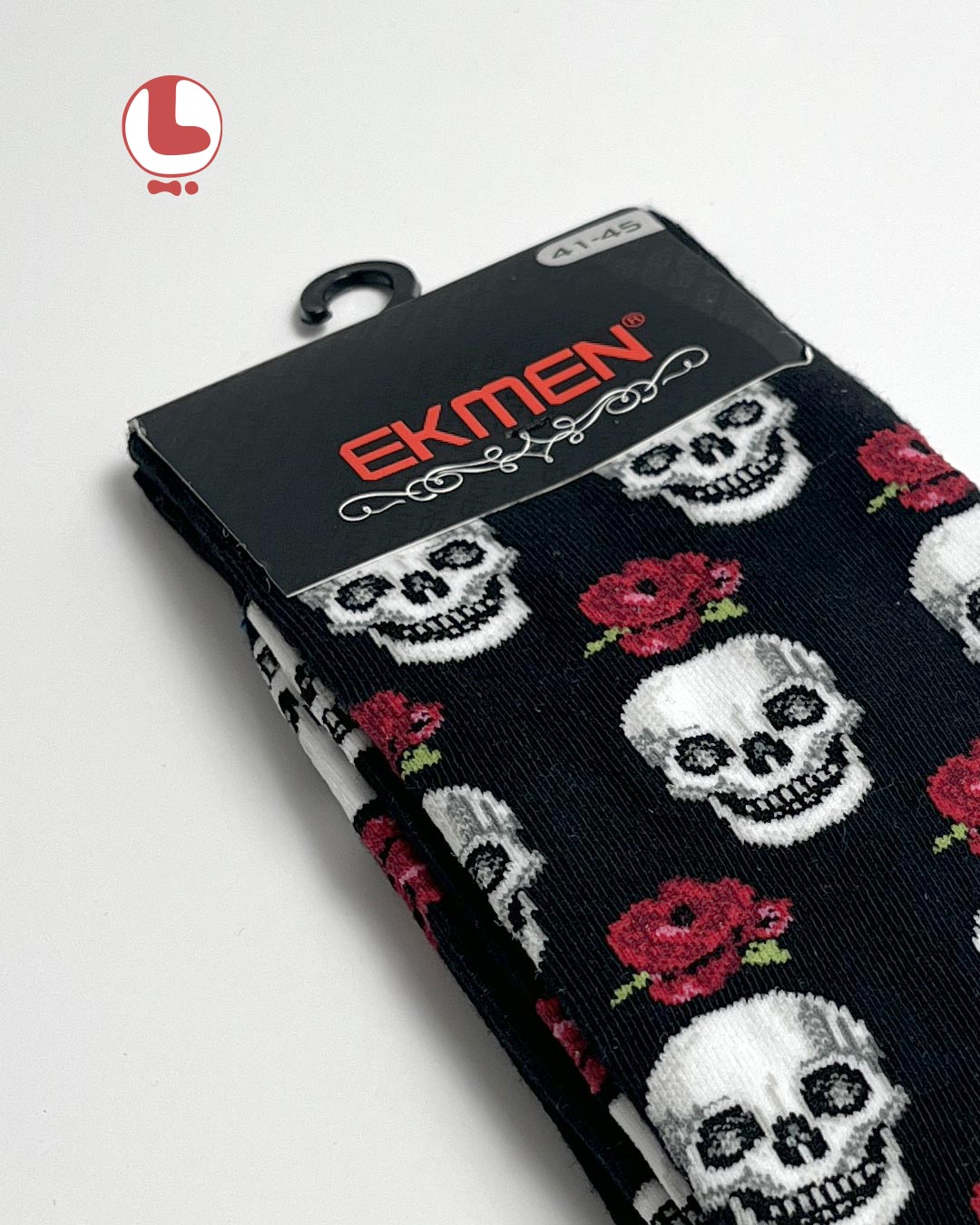 جوراب مردانه اکمن EKMEN طرح جمجمه و گل رز قرمز Skull and red rose