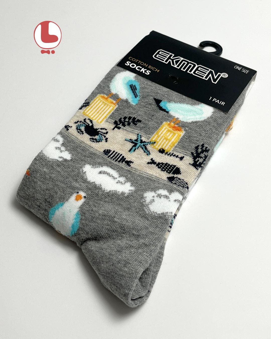 جوراب زنانه اکمن EKMEN طرح مرغ دریای و ساحل Seagulls and the beach