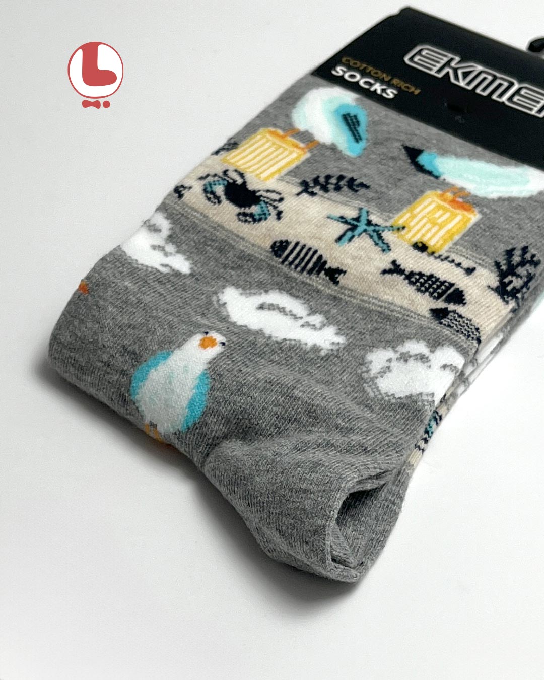 جوراب زنانه اکمن EKMEN طرح مرغ دریای و ساحل Seagulls and the beach