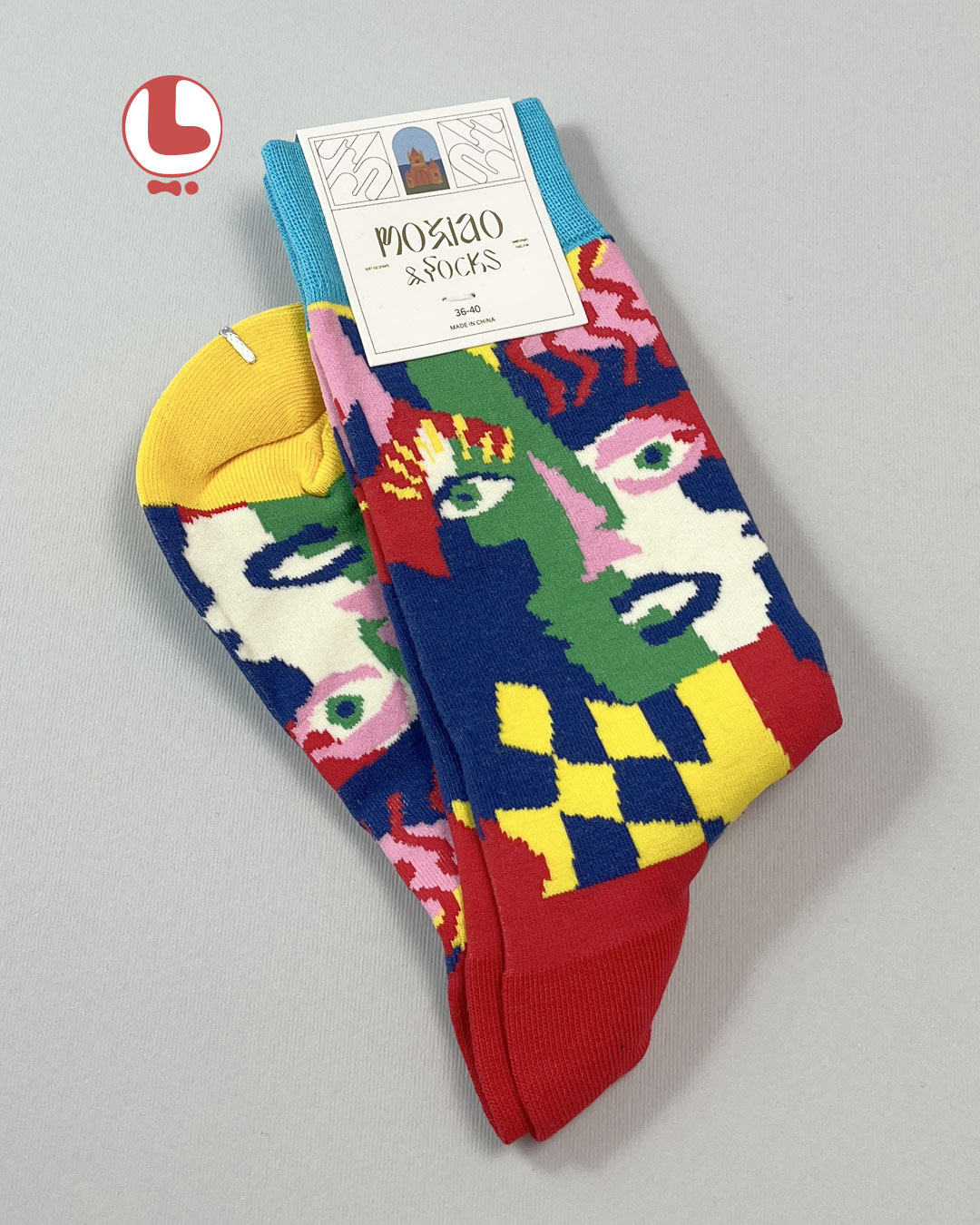 جوراب زنانه moxiao ماکسیو طرح انتزاعی چهره abstract face