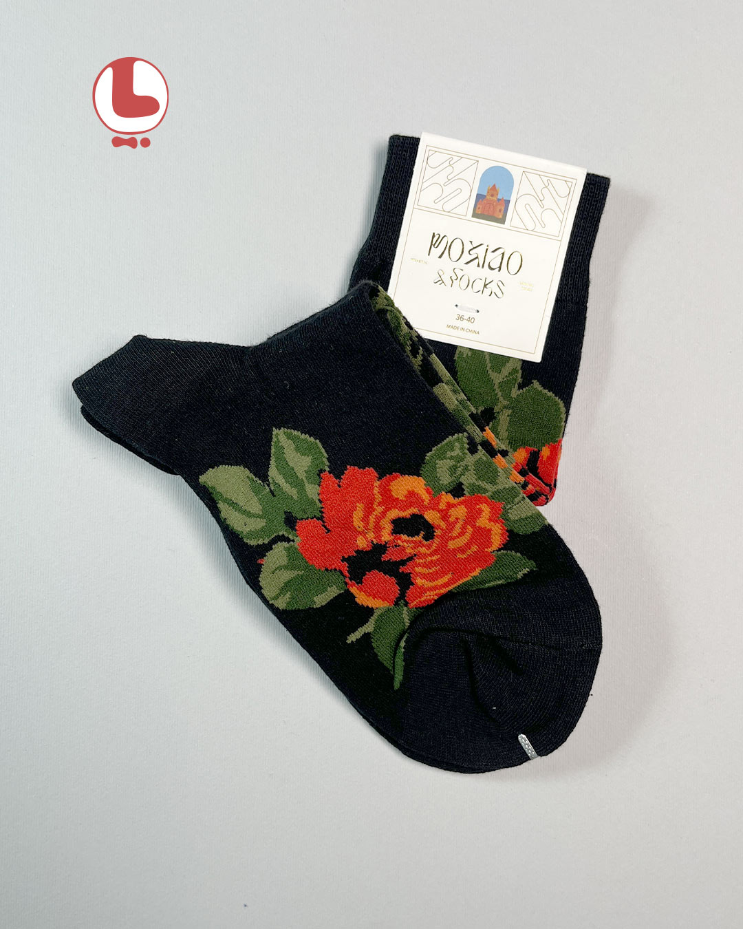 جوراب زنانه moxiao ماکسیو طرح گل رز قرمز Red rose