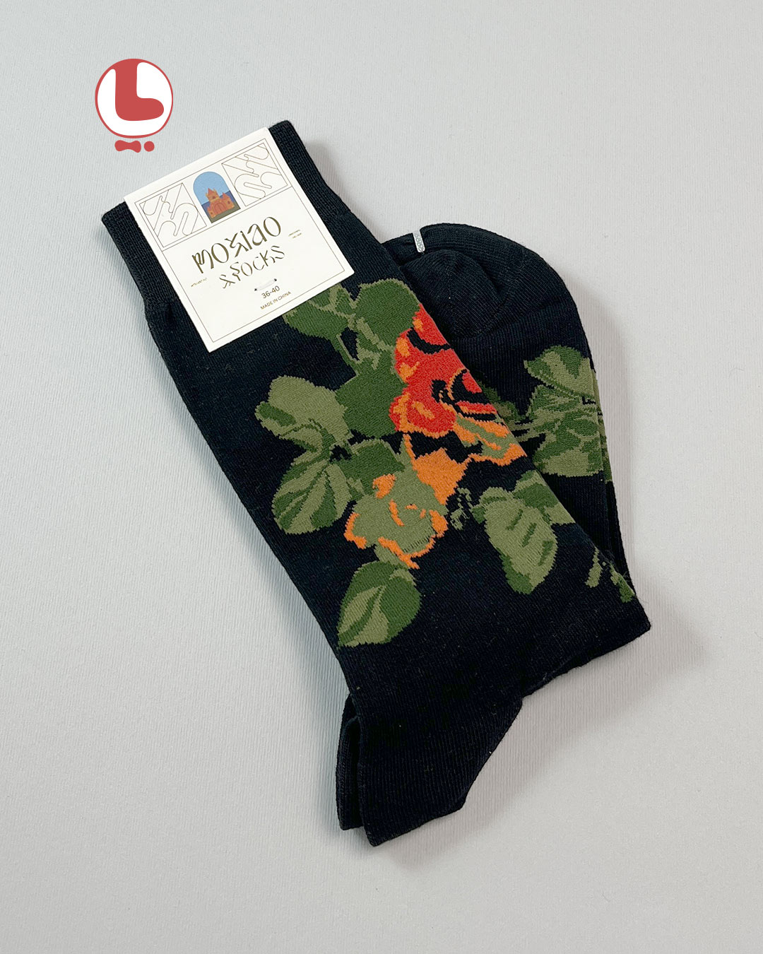 جوراب زنانه moxiao ماکسیو طرح گل رز قرمز Red rose